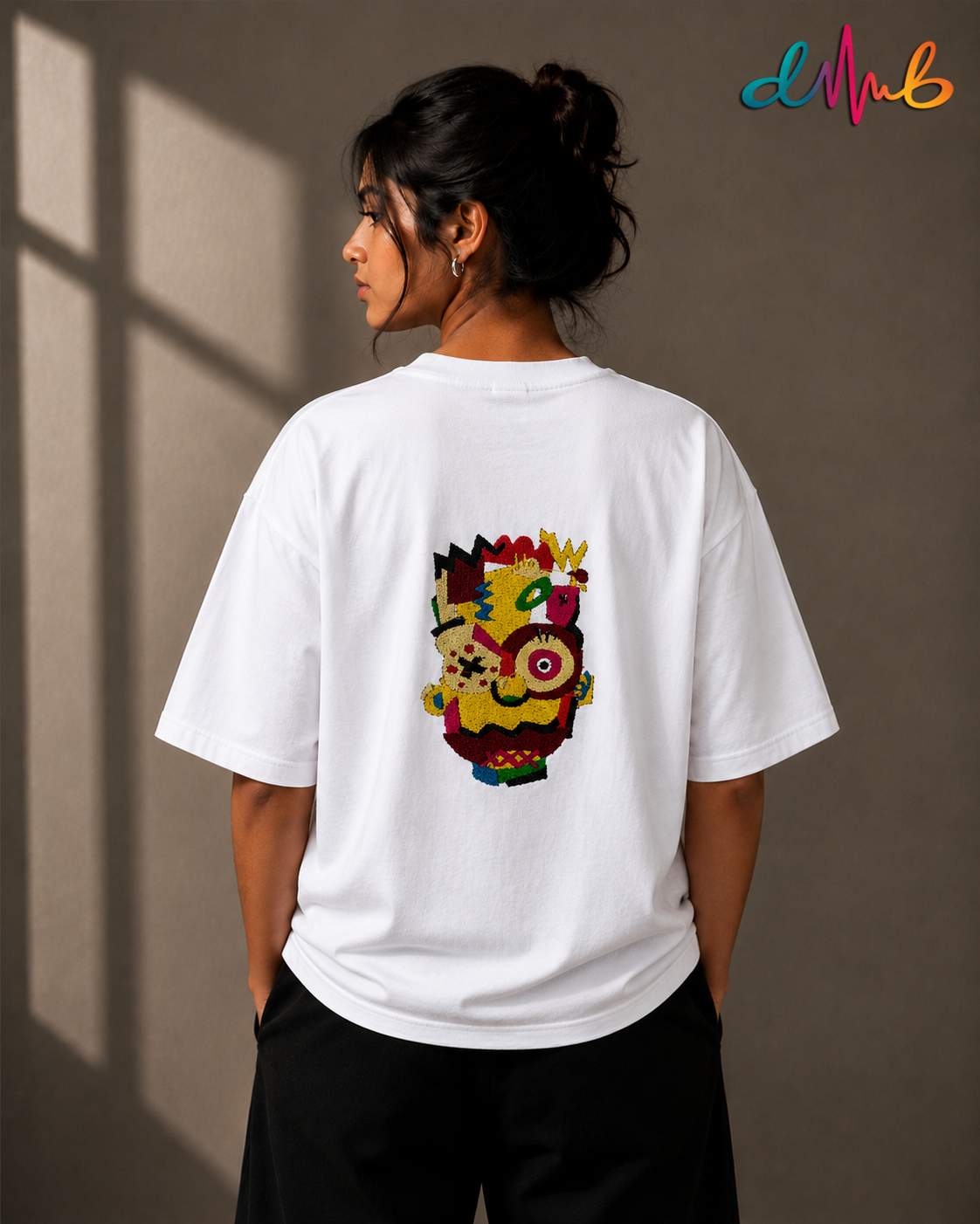 Abstract Soul Oversized Embroidered T-Shirt – White | Premium Streetwear by Dhaaga Beats
