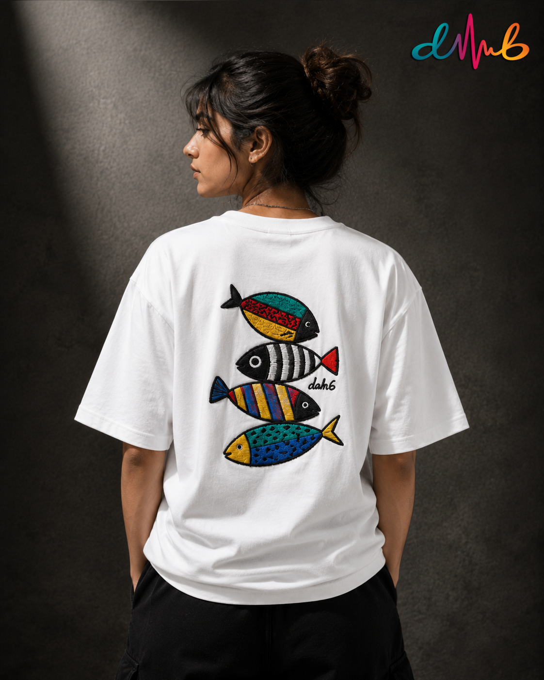 GO WITH THE FLOW Oversized Embroidered T-Shirt – Premium White Streetwear Tee
