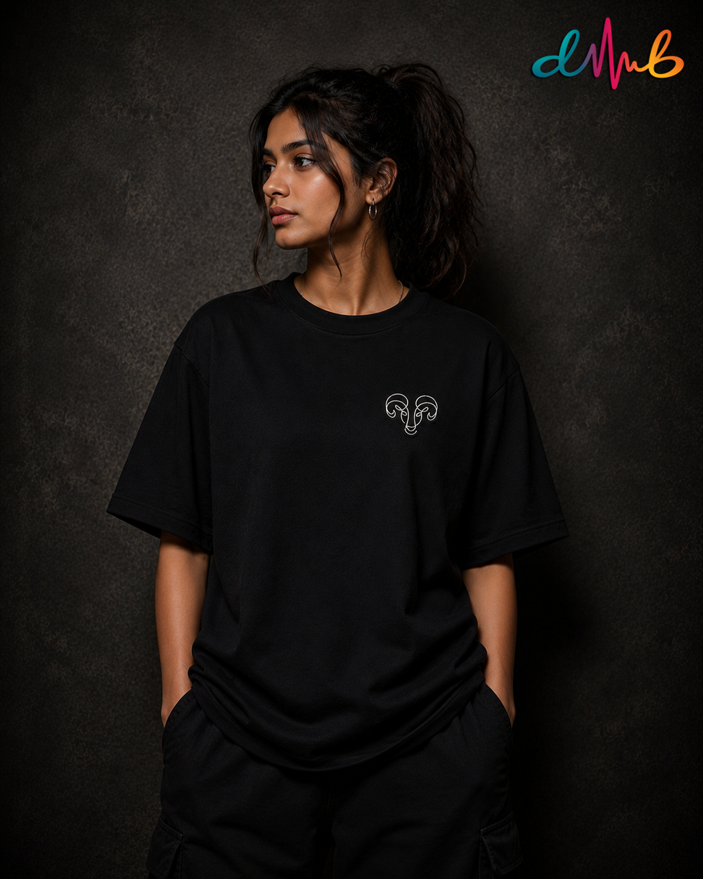 Aries Zodiac Oversized Embroidered T-Shirt – Premium Black Streetwear Tee | Dhaaga Beats