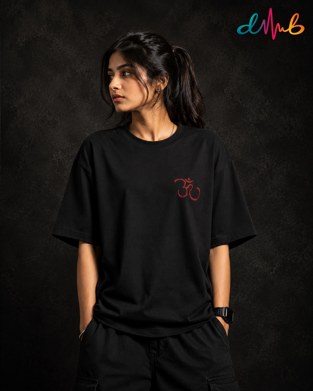 Mahadev Om Oversized Embroidered Black T-Shirt – Premium Spiritual Streetwear by Dhaaga Beats