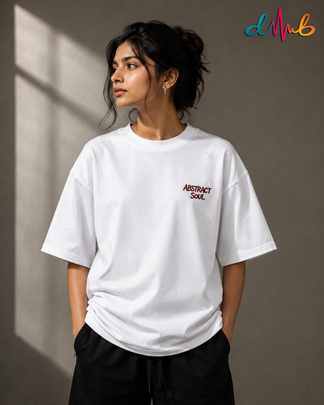 Abstract Soul Oversized Embroidered T-Shirt – White | Premium Streetwear by Dhaaga Beats